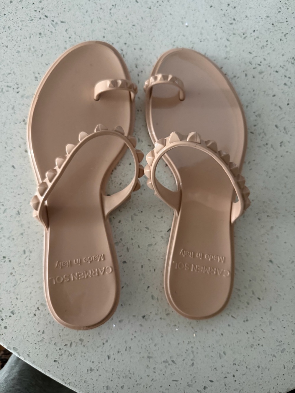 New Carmen Sol Maria Matte Jelly Studded Sandals Blush Nude Size 10 - Picture 3 of 4